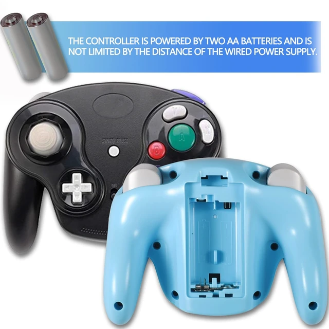 Alt view image 6 of 7 - Wireless Game Cube Controller, 2 Pieces 2.4G Wireless Classic Gamepad with Receiver Adapter for Wii Game Cube NGC GC (Black and Blue)