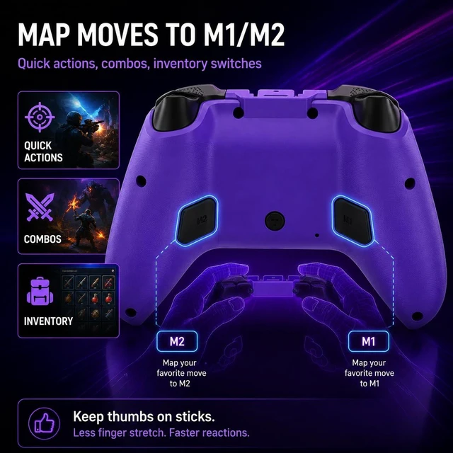 Alt view image 4 of 7 - TMR Sticks and RGB Lights Purple Wireless ForLuna Controller | Wireless Fire TV for Fire Stick, Fire Cube,PC Steam Manette,Purple Cloud Gaming Controller,1500mAh Remote,RGB Lights