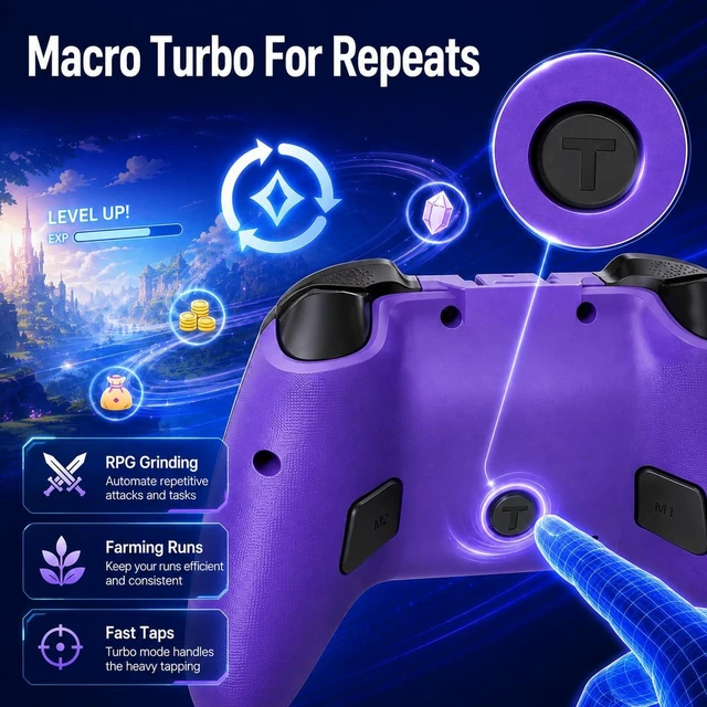 Alt view image 5 of 7 - TMR Sticks and RGB Lights Purple Wireless ForLuna Controller | Wireless Fire TV for Fire Stick, Fire Cube,PC Steam Manette,Purple Cloud Gaming Controller,1500mAh Remote,RGB Lights