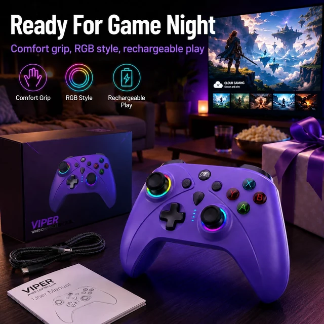 Alt view image 7 of 7 - TMR Sticks and RGB Lights Purple Wireless ForLuna Controller | Wireless Fire TV for Fire Stick, Fire Cube,PC Steam Manette,Purple Cloud Gaming Controller,1500mAh Remote,RGB Lights