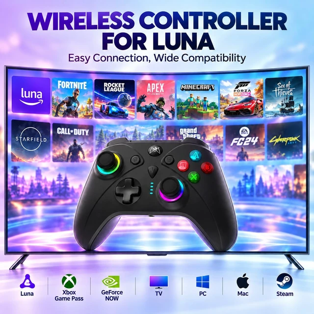 Alt view image 2 of 7 - RGB Controller for Luna Fire TV Stick Cube,Anti Drift TMR Joystick Control | 10H Rechargeable Game Time,Hall Effect Trigger,Back Paddles,Macro,Turbo,Upgrade Gaming on ,Ideal Remote Gift Choice