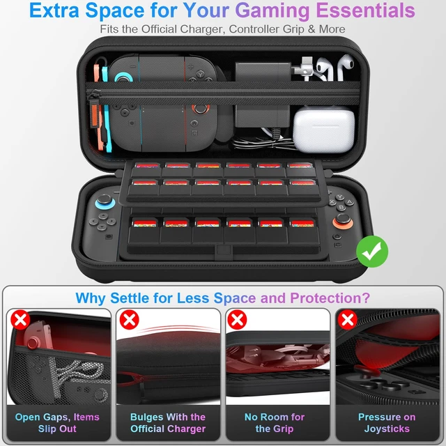 Alt view image 2 of 7 - Switch Carrying Case Compatible with Nintendo Switch 2 - Fits Official AC Adapter - with 24 Games Cartridges Protective Travel Carrying Pouch for Console & Accessories Playstation Vita Case