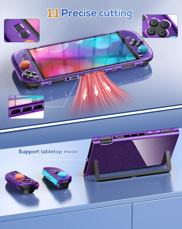 Alt view image 2 of 7 - Protective Case for Nintendo Switch 2, Slim Hard Shell Accessories | Glitter Purple Switch 2 Case, Scratch&Shock Protection Cover with Screen Protector, 8 Thumb Grip(Switch 2 7.9inch)