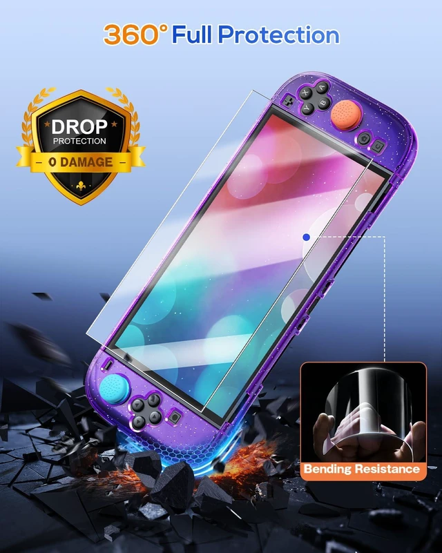 Alt view image 3 of 7 - Protective Case for Nintendo Switch 2, Slim Hard Shell Accessories | Glitter Purple Switch 2 Case, Scratch&Shock Protection Cover with Screen Protector, 8 Thumb Grip(Switch 2 7.9inch)