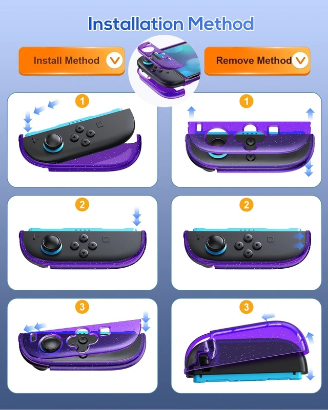 Alt view image 4 of 7 - Protective Case for Nintendo Switch 2, Slim Hard Shell Accessories | Glitter Purple Switch 2 Case, Scratch&Shock Protection Cover with Screen Protector, 8 Thumb Grip(Switch 2 7.9inch)