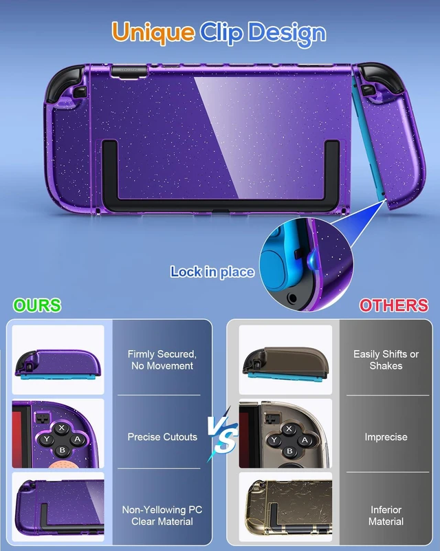 Alt view image 5 of 7 - Protective Case for Nintendo Switch 2, Slim Hard Shell Accessories | Glitter Purple Switch 2 Case, Scratch&Shock Protection Cover with Screen Protector, 8 Thumb Grip(Switch 2 7.9inch)