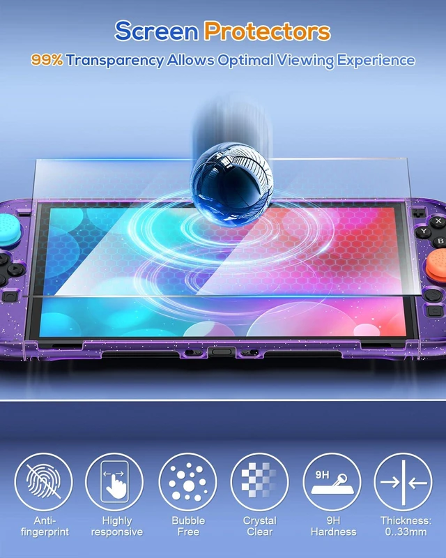 Alt view image 6 of 7 - Protective Case for Nintendo Switch 2, Slim Hard Shell Accessories | Glitter Purple Switch 2 Case, Scratch&Shock Protection Cover with Screen Protector, 8 Thumb Grip(Switch 2 7.9inch)
