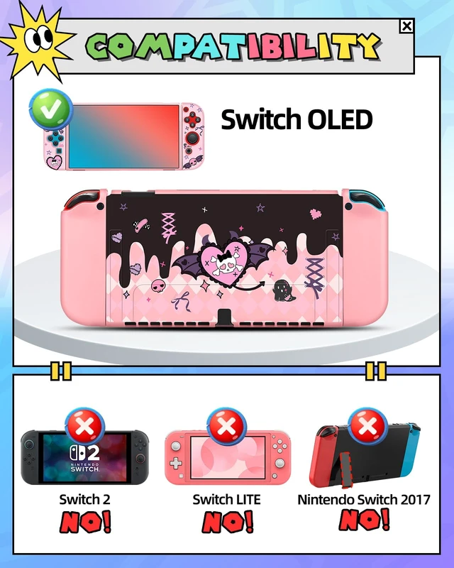 Alt view image 2 of 6 - Kits Accessories Bundle for Nintendo Switch OLED 2021 - Cute Carrying Case, Protective Cover, Joy Con Grips, Thumb Grips, 24 Game Holder, Shoulder Strap Teens Boys Girls, Skull