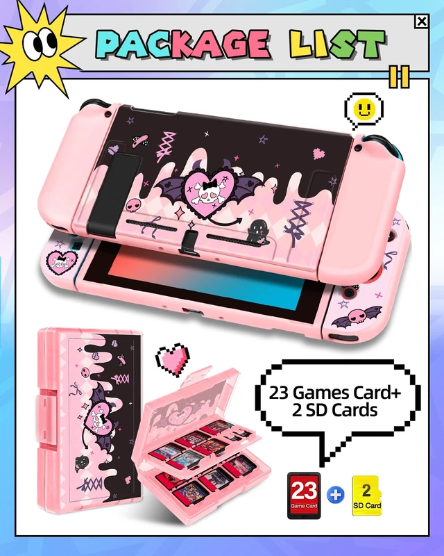 Alt view image 5 of 6 - Kits Accessories Bundle for Nintendo Switch OLED 2021 - Cute Carrying Case, Protective Cover, Joy Con Grips, Thumb Grips, 24 Game Holder, Shoulder Strap Teens Boys Girls, Skull