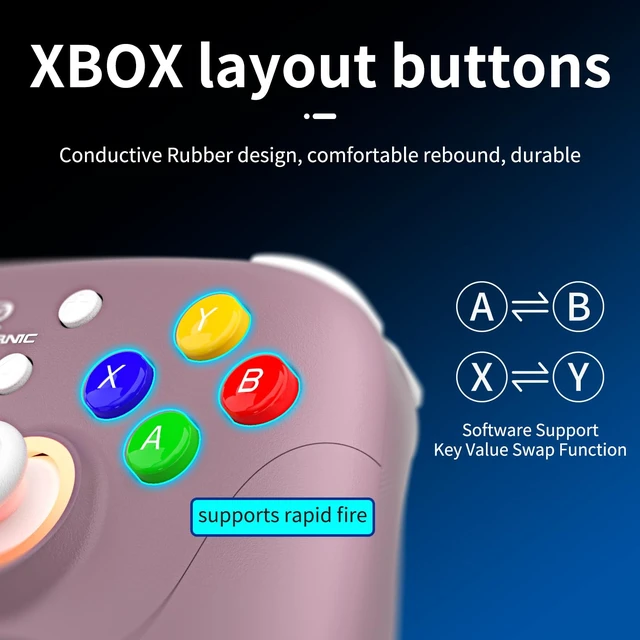 Alt view image 6 of 7 - RG P01 Retro Games Controller Bluetooth Wireless, Wired Gamepad with Hall Effect Joystick/Hall Triggers Joystick Light Control RGP01 Xbox Controller for PC,Steam,Android (Radiant Purple)