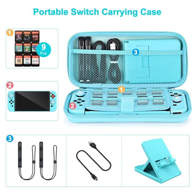 Alt view image 2 of 7 - Switch Accessories Bundle, 17 in 1 Blue Switch Accessories Kit for Girls Include Switch Carrying Case, Adjustable Stand, Protective Case for Switch Console & J-Con(Blue)