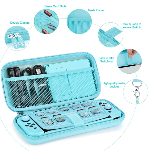 Alt view image 3 of 7 - Switch Accessories Bundle, 17 in 1 Blue Switch Accessories Kit for Girls Include Switch Carrying Case, Adjustable Stand, Protective Case for Switch Console & J-Con(Blue)