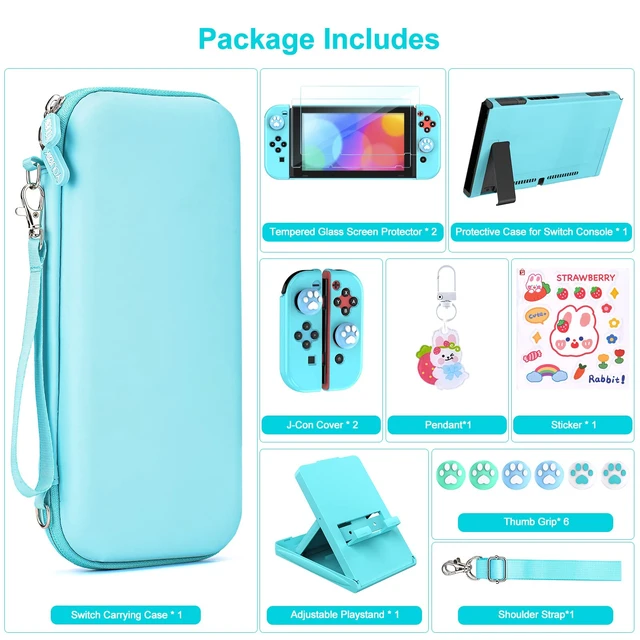 Alt view image 4 of 7 - Switch Accessories Bundle, 17 in 1 Blue Switch Accessories Kit for Girls Include Switch Carrying Case, Adjustable Stand, Protective Case for Switch Console & J-Con(Blue)