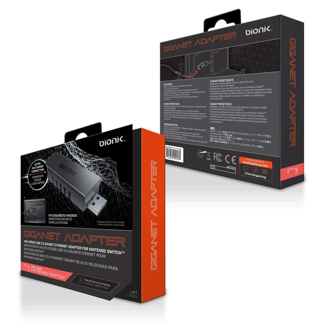 Alt view image 6 of 6 - Giganet Adapter USB 3.0 to Wired Ethernet: Compatible with Nintendo Switch, Fully Hidden In-Dock Size, Gigabit 10/100/1000 LAN Port, High Airflow Grill Pattern