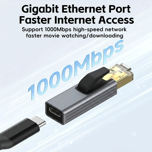 Alt view image 2 of 7 - Gigabit USB C to Ethernet RJ45 Male to Type C Female Network Adapter | Mini Plug & Play Aluminum LAN Dongle, Compatible with MacBook, iPhone 18/17/16/15, iPad, XPS, Switch, Android, Windows, macOS