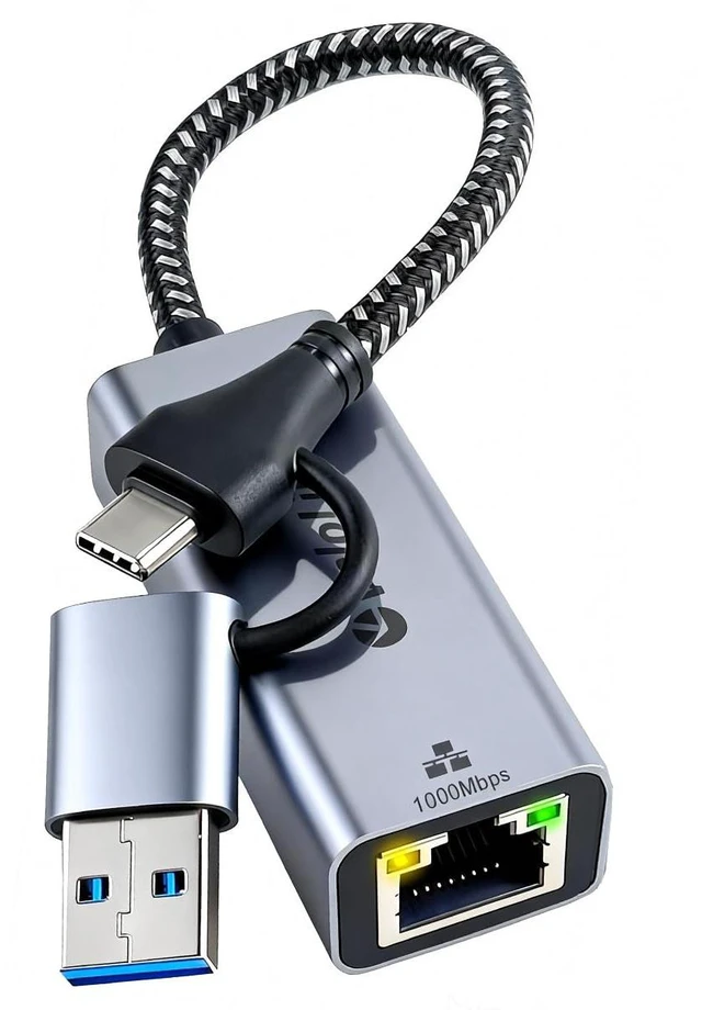 Main image of Ethernet to USB Adapter, 1Gbps USB to RJ45 Gigabit LAN, USB 3.0 Ethernet Adapter Compatibility 10/100/1000Mbps. Compatible with Laptops, PC, Mac OS, Linux and More
