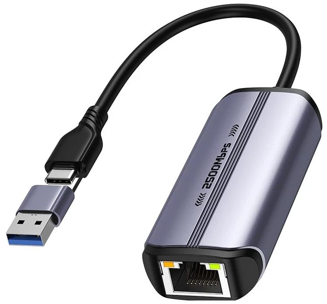 Main image of 2.5Gb USB to Ethernet Adapter, USB-A/USB-C Ethernet Adapter for Laptop | USB to RJ45 Network, Realtek Chip, Plug and Play, Compatible for NAS, MacBook, Computer, Windows, macOS