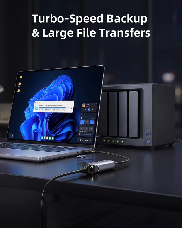 Alt view image 2 of 7 - 2.5Gb USB to Ethernet Adapter, USB-A/USB-C Ethernet Adapter for Laptop | USB to RJ45 Network, Realtek Chip, Plug and Play, Compatible for NAS, MacBook, Computer, Windows, macOS