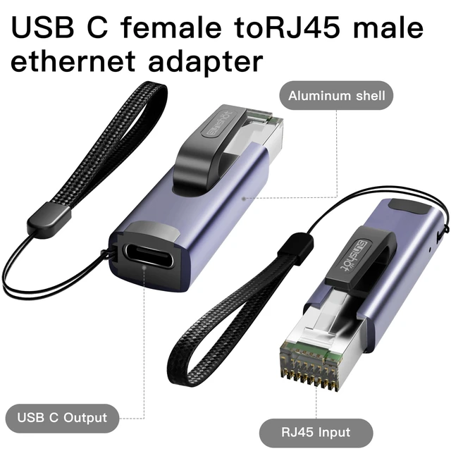 Alt view image 2 of 7 - USB C to Ethernet Adapter, Portable 1Gbps Gigabit to Type-C Female to RJ45 Male Adapter, Compatible for MacBook Pro/Air, iPhone 16 Pro/Max, iPad Pro, XPS.