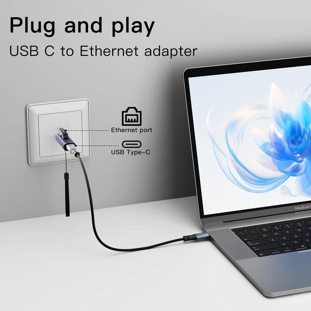 Alt view image 4 of 7 - USB C to Ethernet Adapter, Portable 1Gbps Gigabit to Type-C Female to RJ45 Male Adapter, Compatible for MacBook Pro/Air, iPhone 16 Pro/Max, iPad Pro, XPS.