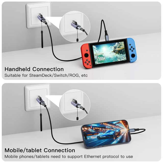 Alt view image 5 of 7 - USB C to Ethernet Adapter, Portable 1Gbps Gigabit to Type-C Female to RJ45 Male Adapter, Compatible for MacBook Pro/Air, iPhone 16 Pro/Max, iPad Pro, XPS.