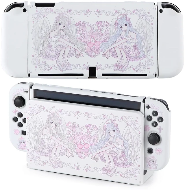 Main image of Case for Switch OLED, Silicone Cover Shell Compatible with Nintendo Switch OLED Dockable Case Kawaii Pink Sakura Angel Accessory Full Protection for Controller & Joy con