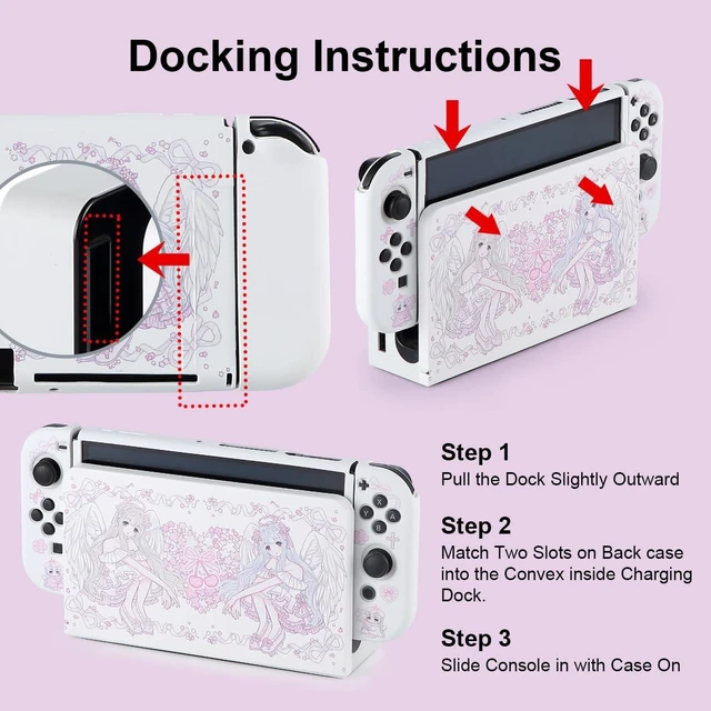 Alt view image 4 of 7 - Case for Switch OLED, Silicone Cover Shell Compatible with Nintendo Switch OLED Dockable Case Kawaii Pink Sakura Angel Accessory Full Protection for Controller & Joy con