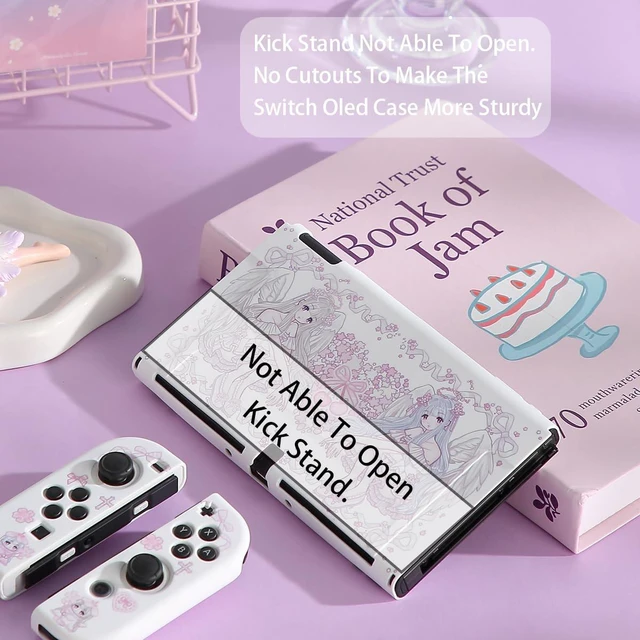 Alt view image 5 of 7 - Case for Switch OLED, Silicone Cover Shell Compatible with Nintendo Switch OLED Dockable Case Kawaii Pink Sakura Angel Accessory Full Protection for Controller & Joy con