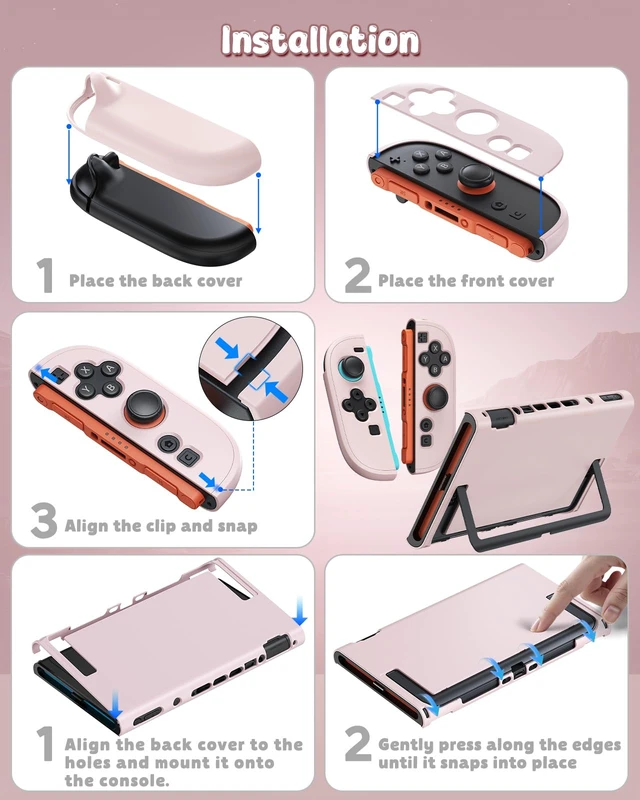 Alt view image 2 of 7 - 2 Case Pink&Screen Protector, Dockable Shell for Nintendo 2 | Cute Protective Case for Nintendo Switch 2 with 9H Tempered Glass, Slim PC Hard Cover Accessories Precise Cutouts ,Shockproof