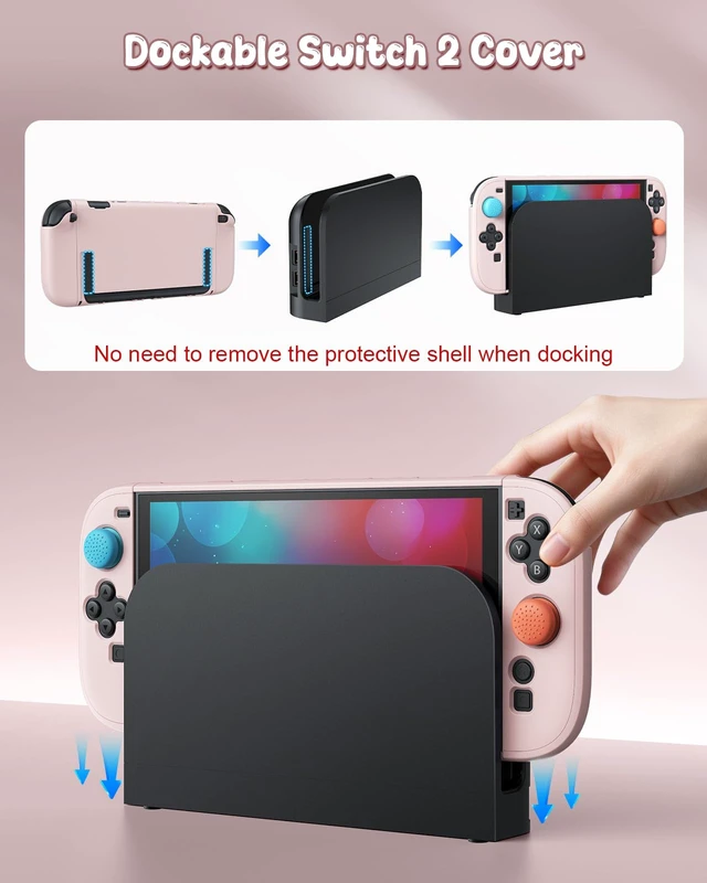 Alt view image 3 of 7 - 2 Case Pink&Screen Protector, Dockable Shell for Nintendo 2 | Cute Protective Case for Nintendo Switch 2 with 9H Tempered Glass, Slim PC Hard Cover Accessories Precise Cutouts ,Shockproof