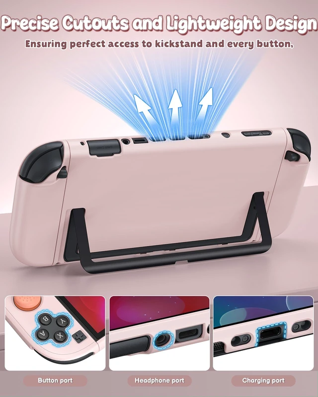 Alt view image 4 of 7 - 2 Case Pink&Screen Protector, Dockable Shell for Nintendo 2 | Cute Protective Case for Nintendo Switch 2 with 9H Tempered Glass, Slim PC Hard Cover Accessories Precise Cutouts ,Shockproof
