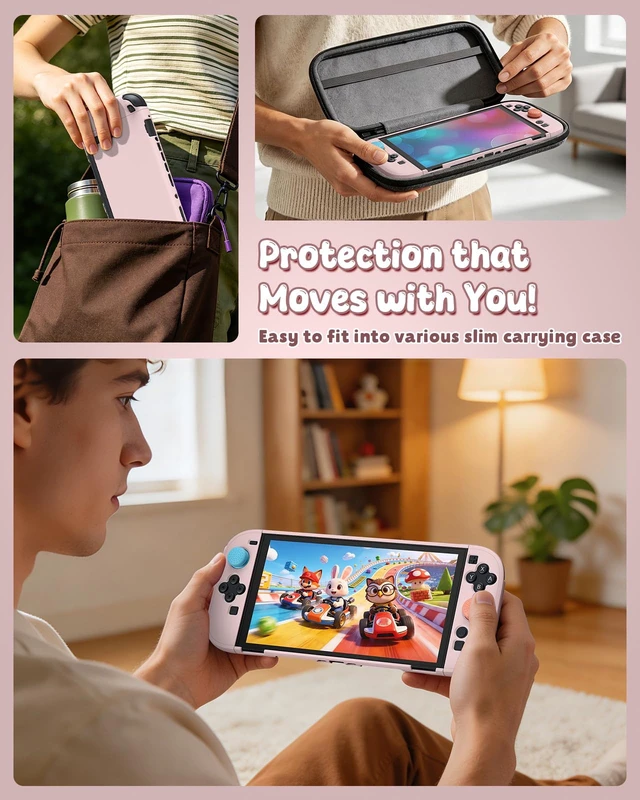 Alt view image 6 of 7 - 2 Case Pink&Screen Protector, Dockable Shell for Nintendo 2 | Cute Protective Case for Nintendo Switch 2 with 9H Tempered Glass, Slim PC Hard Cover Accessories Precise Cutouts ,Shockproof