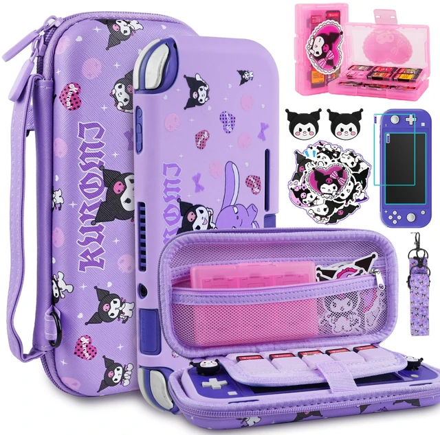 Main image of Carrying Case for Switch Lite, Pretty Shockproof Portable Travel Bag with Soft Protective Case, Screen Protectors, Cute Thumb Grips Caps and Game Card Shell, Purple