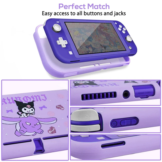 Alt view image 3 of 5 - Carrying Case for Switch Lite, Pretty Shockproof Portable Travel Bag with Soft Protective Case, Screen Protectors, Cute Thumb Grips Caps and Game Card Shell, Purple