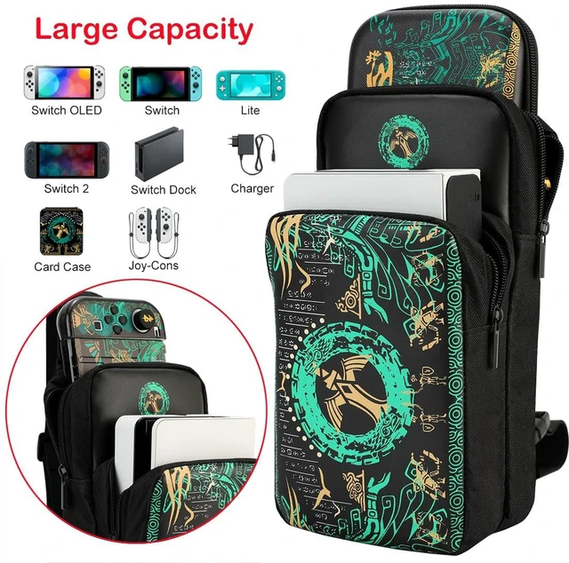 Alt view image 2 of 7 - Cute Carrying Storage Bag for Nintendo Switch/2/Lite/OLED, Travel Case Bags | Portable Sling Crossbody Chest Shoulder Backpack, Black Gaming Accessories Bags, with Game Card Case & Thumb Grip Caps