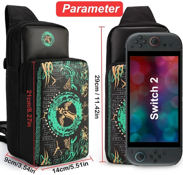 Alt view image 3 of 7 - Cute Carrying Storage Bag for Nintendo Switch/2/Lite/OLED, Travel Case Bags | Portable Sling Crossbody Chest Shoulder Backpack, Black Gaming Accessories Bags, with Game Card Case & Thumb Grip Caps