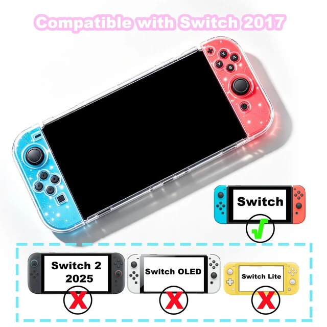Alt view image 2 of 7 - Protective Case for Nintendo Switch 2017, Clear Switch Case Hard Shell Dockable Cover Scratch-Resistant & Shockproof Slim Skin Shell Travel Protective Cover Accessories for Gift, Crystal Glitter