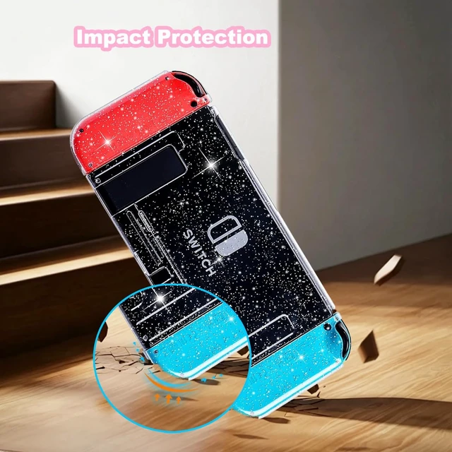 Alt view image 4 of 7 - Protective Case for Nintendo Switch 2017, Clear Switch Case Hard Shell Dockable Cover Scratch-Resistant & Shockproof Slim Skin Shell Travel Protective Cover Accessories for Gift, Crystal Glitter