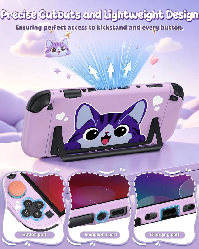 Alt view image 2 of 7 - Switch 2 Cute Case, Dockable Kawaii Cat Protective Cover Shell | Full Protection Accessories for Nintendo Switch 2 with Tempered Glass and Thumb Grips, PC Hard Case Anti-scratch Shockproof