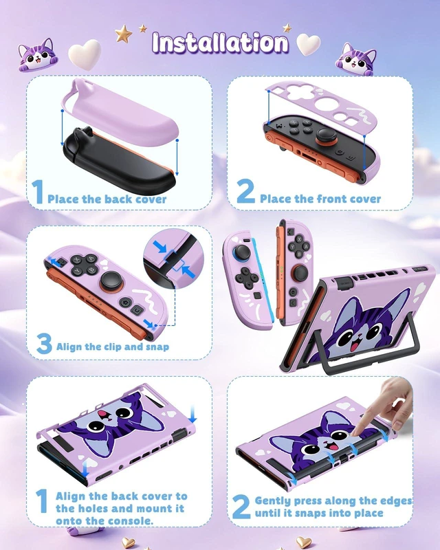 Alt view image 5 of 7 - Switch 2 Cute Case, Dockable Kawaii Cat Protective Cover Shell | Full Protection Accessories for Nintendo Switch 2 with Tempered Glass and Thumb Grips, PC Hard Case Anti-scratch Shockproof