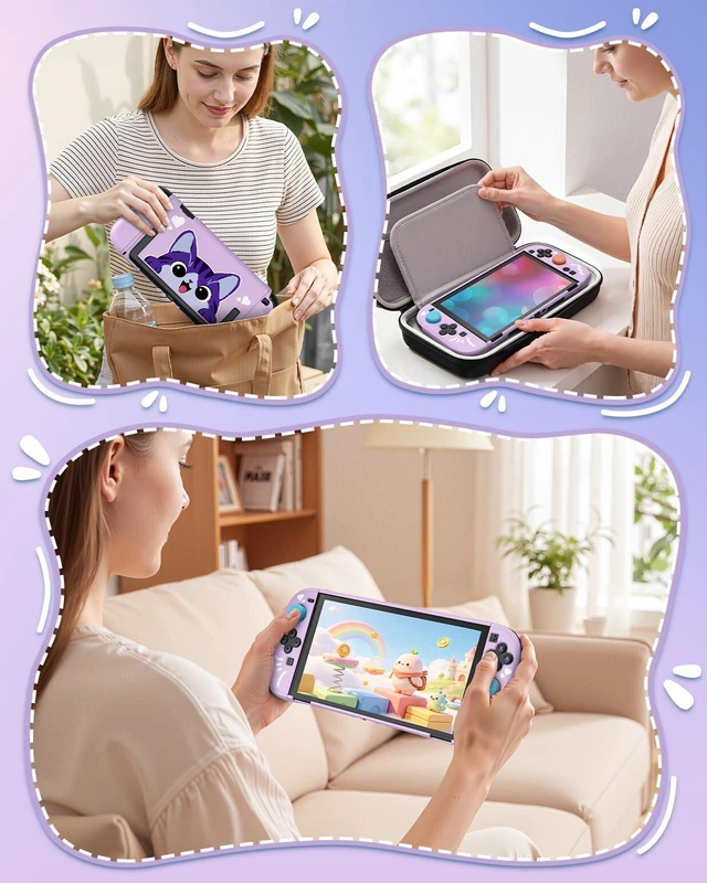 Alt view image 7 of 7 - Switch 2 Cute Case, Dockable Kawaii Cat Protective Cover Shell | Full Protection Accessories for Nintendo Switch 2 with Tempered Glass and Thumb Grips, PC Hard Case Anti-scratch Shockproof
