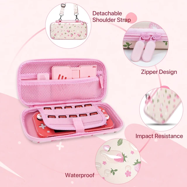Alt view image 3 of 7 - Switch Lite Case Carrying Case- 19 in 1 for Nintendo Switch Accessories | Bundle with Switch Thumb Grips, Clear Protective, Screen Protector Cover, Cute Pendant, Stand, Stylus, for Girls, Pink