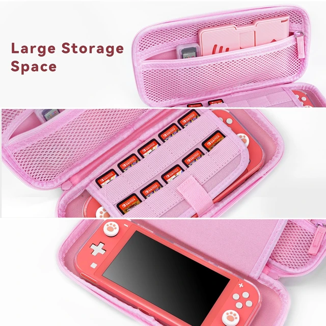 Alt view image 4 of 7 - Switch Lite Case Carrying Case- 19 in 1 for Nintendo Switch Accessories | Bundle with Switch Thumb Grips, Clear Protective, Screen Protector Cover, Cute Pendant, Stand, Stylus, for Girls, Pink