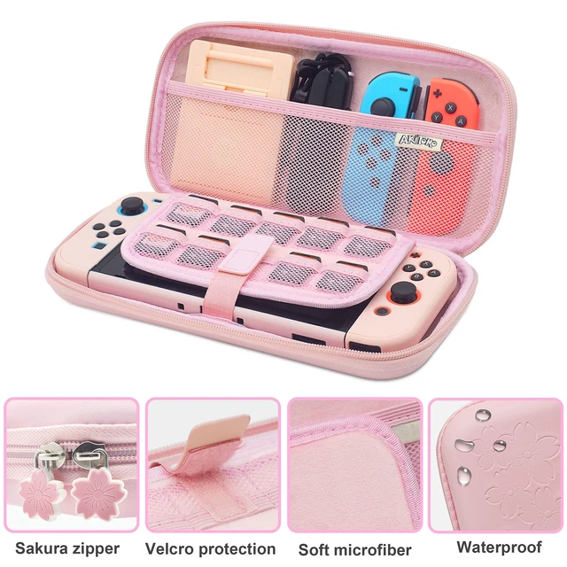 Alt view image 2 of 7 - Cute Travel Carrying Case for Nintendo Switch Accessories Kit with Hard Protective Cover, Glass Screen Protector, Adjustable Stand and Thumb Grip Caps 10 in 1(Switch Pink)