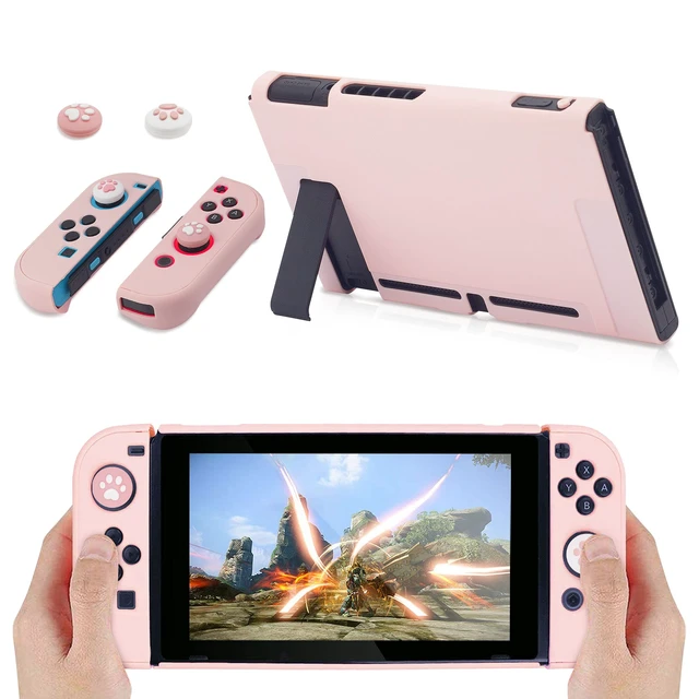 Alt view image 3 of 7 - Cute Travel Carrying Case for Nintendo Switch Accessories Kit with Hard Protective Cover, Glass Screen Protector, Adjustable Stand and Thumb Grip Caps 10 in 1(Switch Pink)