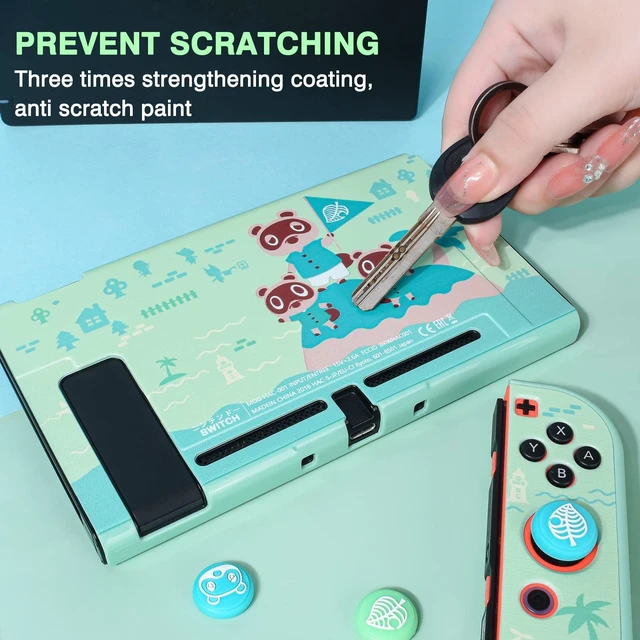 Alt view image 5 of 7 - Protective Case Design for Switch Model, Newest Pattern Animal Crossing Design Cover Case with 2 Pcs Glass Screen Protectors and 4 Pcs Cute Thumb Grip Caps Green Accessories Set