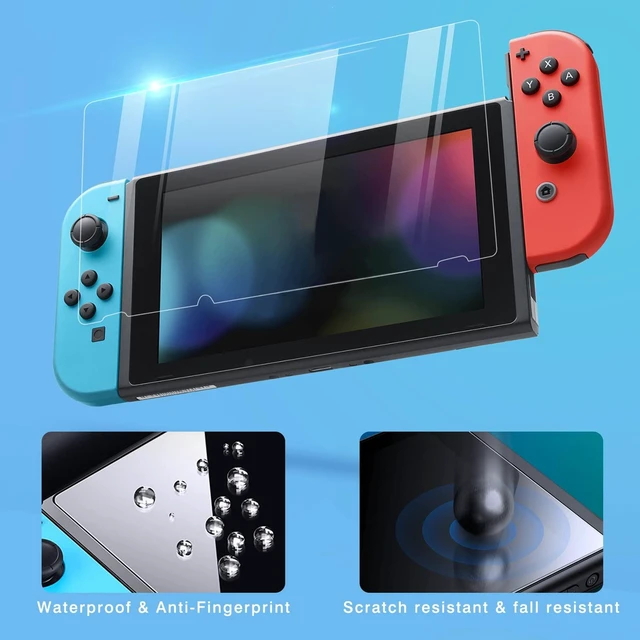 Alt view image 6 of 7 - Protective Case Design for Switch Model, Newest Pattern Animal Crossing Design Cover Case with 2 Pcs Glass Screen Protectors and 4 Pcs Cute Thumb Grip Caps Green Accessories Set