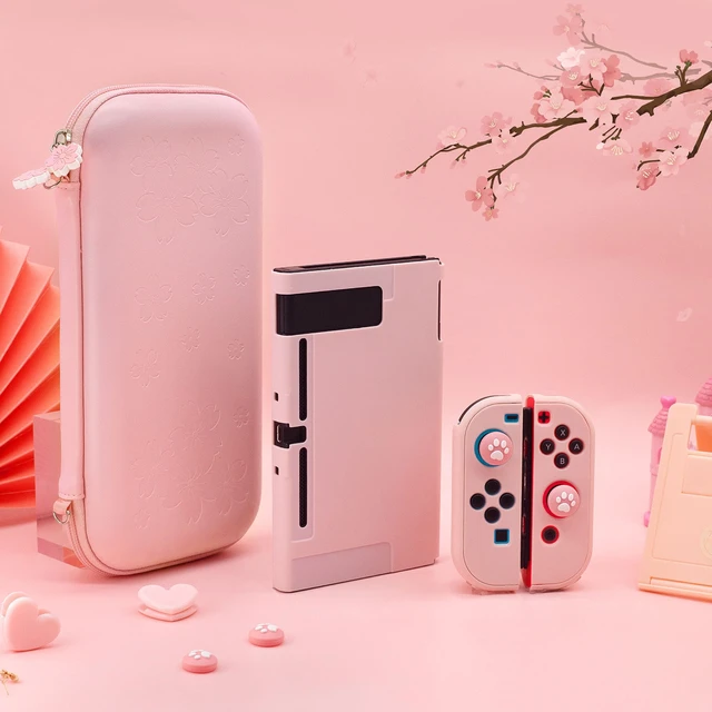 Alt view image 6 of 7 - Cute Travel Carrying Case for Nintendo Switch Accessories Kit with Hard Protective Cover, Glass Screen Protector, Adjustable Stand and Thumb Grip Caps 10 in 1(Switch Pink)