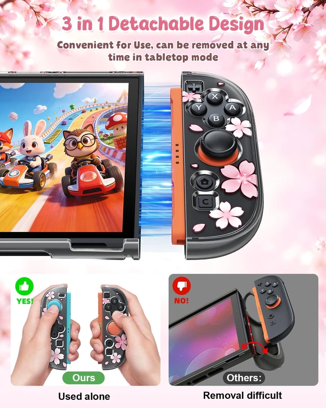 Alt view image 5 of 6 - Switch 2 Protective Case with Pink Cherry Blossom Cute Cat Pattern | Dockable PC Hard Cover Shell for Nintendo Switch 2, Accessories with Tempered Glass and Thumb Grip Caps, Kawaii Sakura