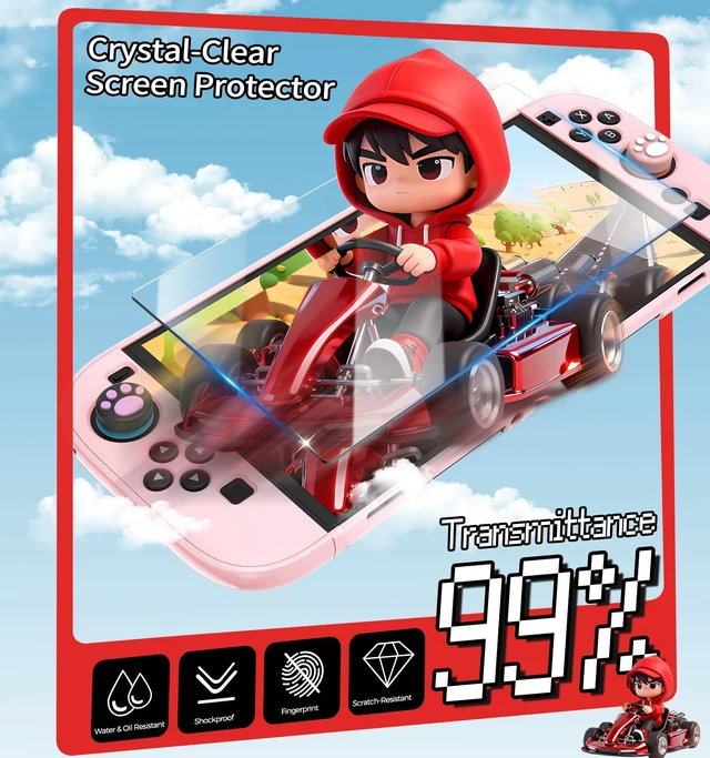 Alt view image 5 of 7 - Dockable Protective Hard Cover for Nintendo Switch 2 with 6 Thumb Grip Caps | Full-Body Slim Hard Shell Cover Switch 2 Accessories, Scratch&Shock Protection Case with Screen Protector, Pink